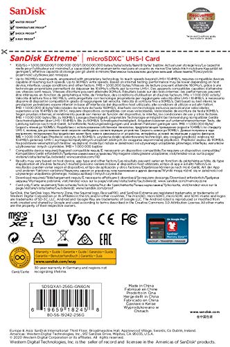 SanDisk Tarjeta microSD UHS-I de 256 GB Extreme para Juegos móviles - C10, U3, V30, 4K, A2, Micro SD - SDSQXA1-256G-GN6GN